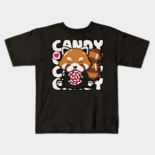 Cute Red Panda Loves Candy Kids T-Shirt